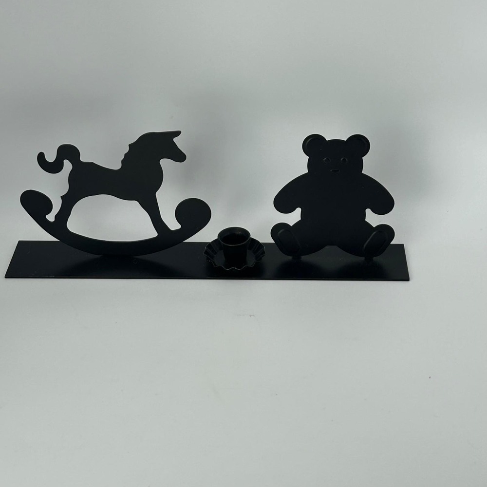 Current Taiwan ROC‎ Black Metal Teddy Bear Rocking Horse Candlestick Holder